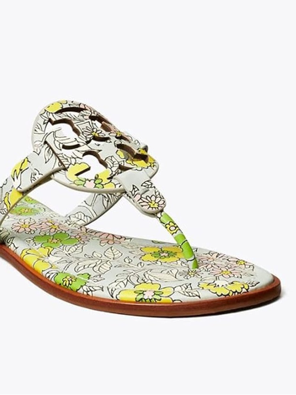 TORY BURCH Miller Floral Blue Green Yellow Wallpaper Leather Sandal Retro 70s 10 - Picture 10 of 10